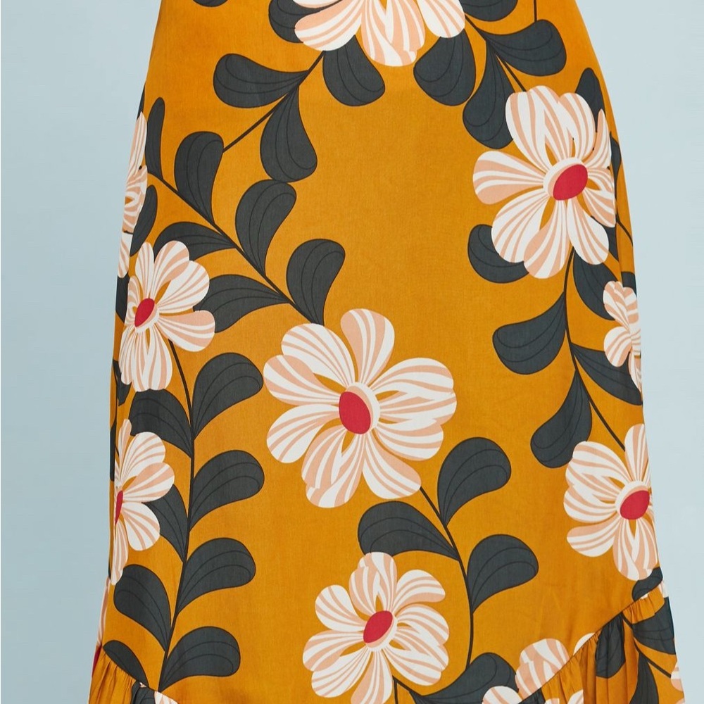 ANTHROPOLOGIE EVA FRANCO Ikebana Yellow Floral Midi Skirt & Matching Blouse 4/6 - Picture 7 of 10